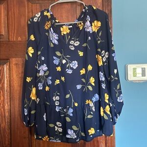 Old Navy Navy Blue Floral Blouse